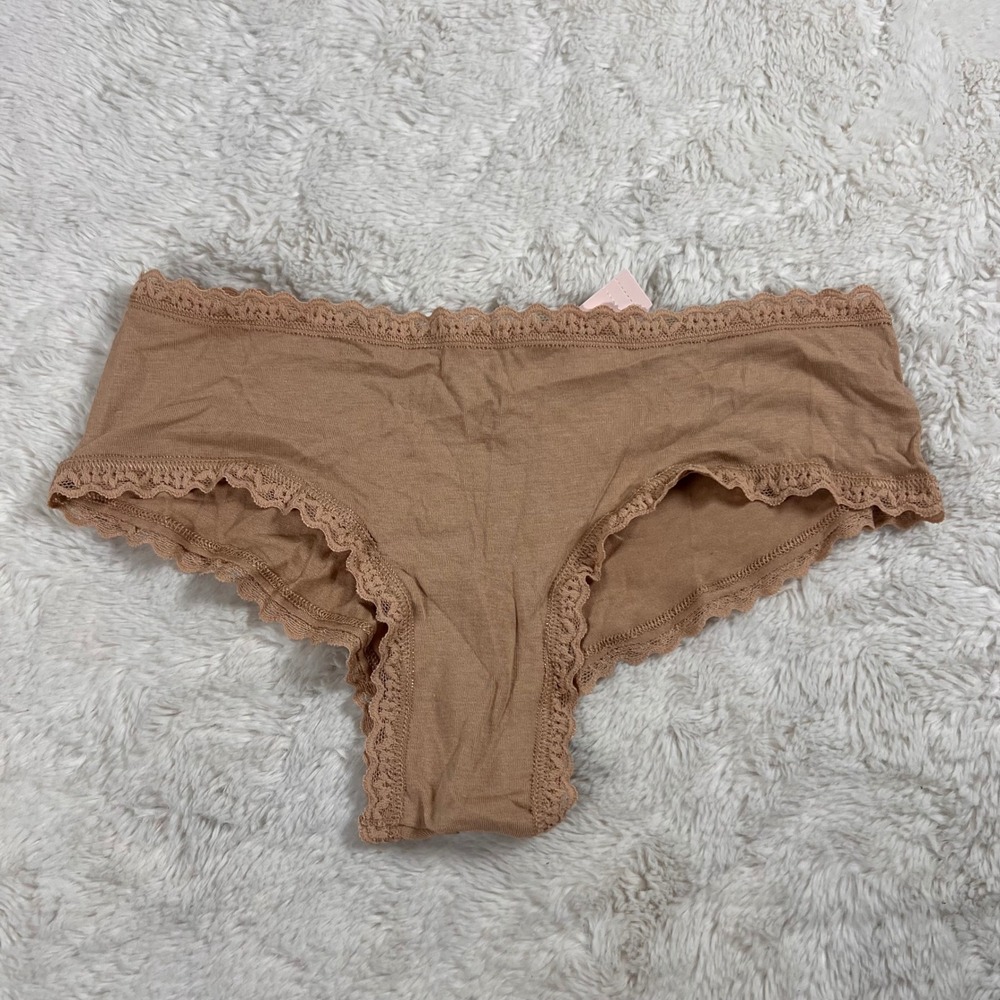 Victoria's Secret Tan Cotton Modal Lace Trim Cheeky Panty S/P 11260609 CC 65H8